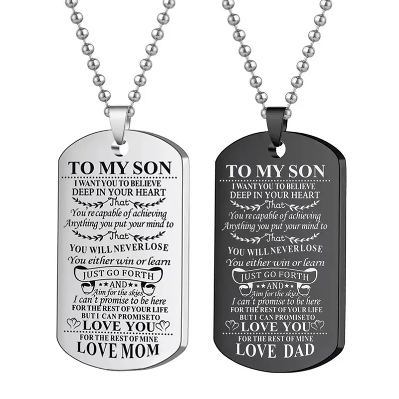Mens Dog Tag Necklace - إلى ابني قلادة ملهمة أسود فضي