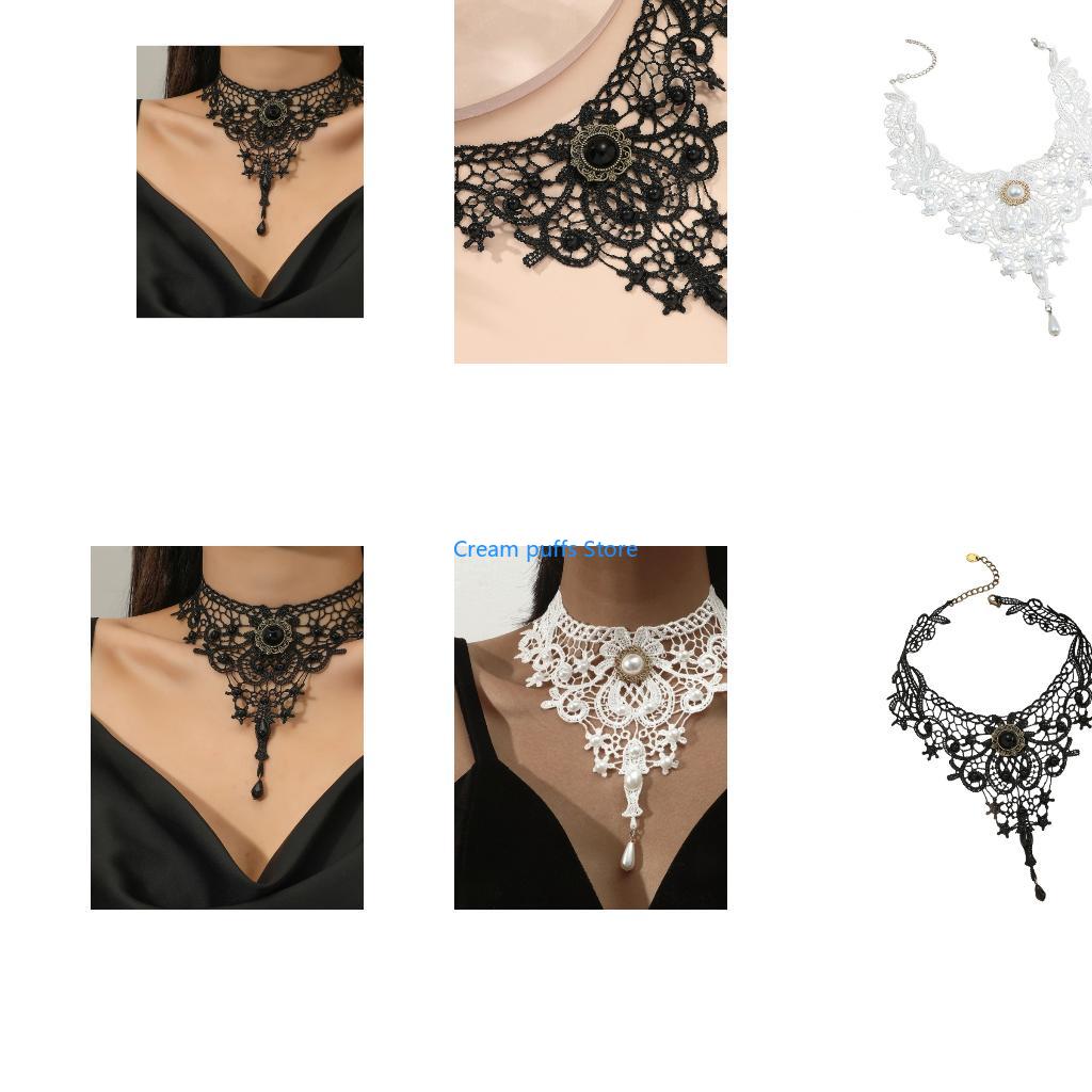 Crystal Choker Necklace - 50LE الدانتيل المختنق القلائد القوطية Steampunk