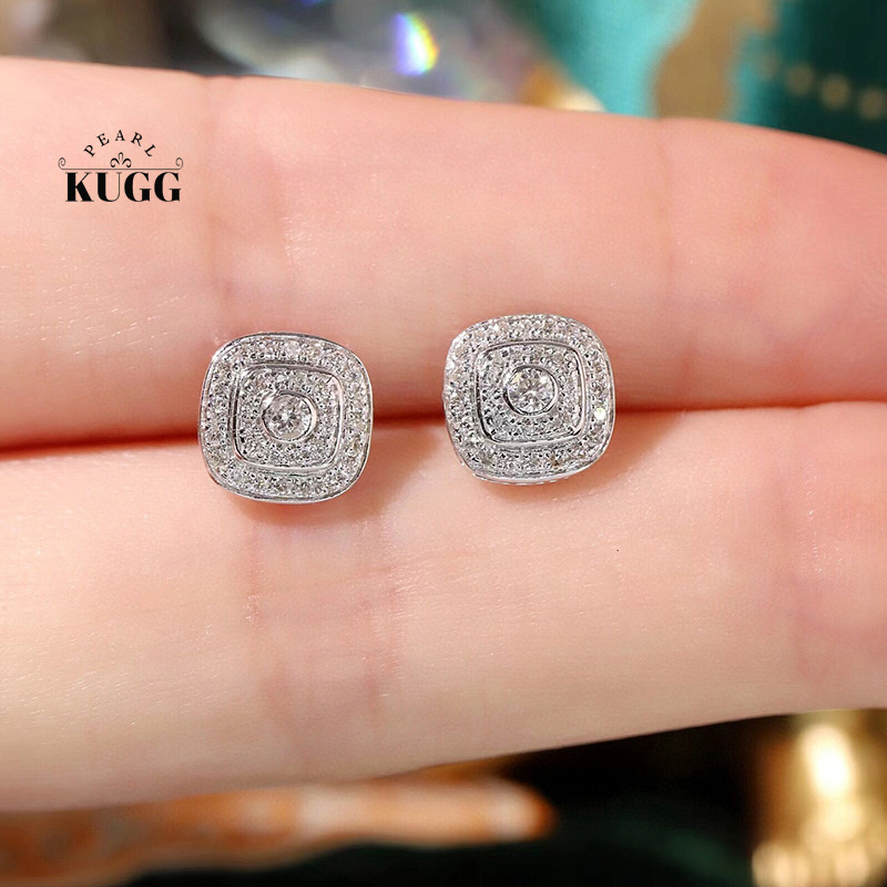 Diamond Stud Earrings - KUGG 100% 18K أقراط الذهب الأبيض