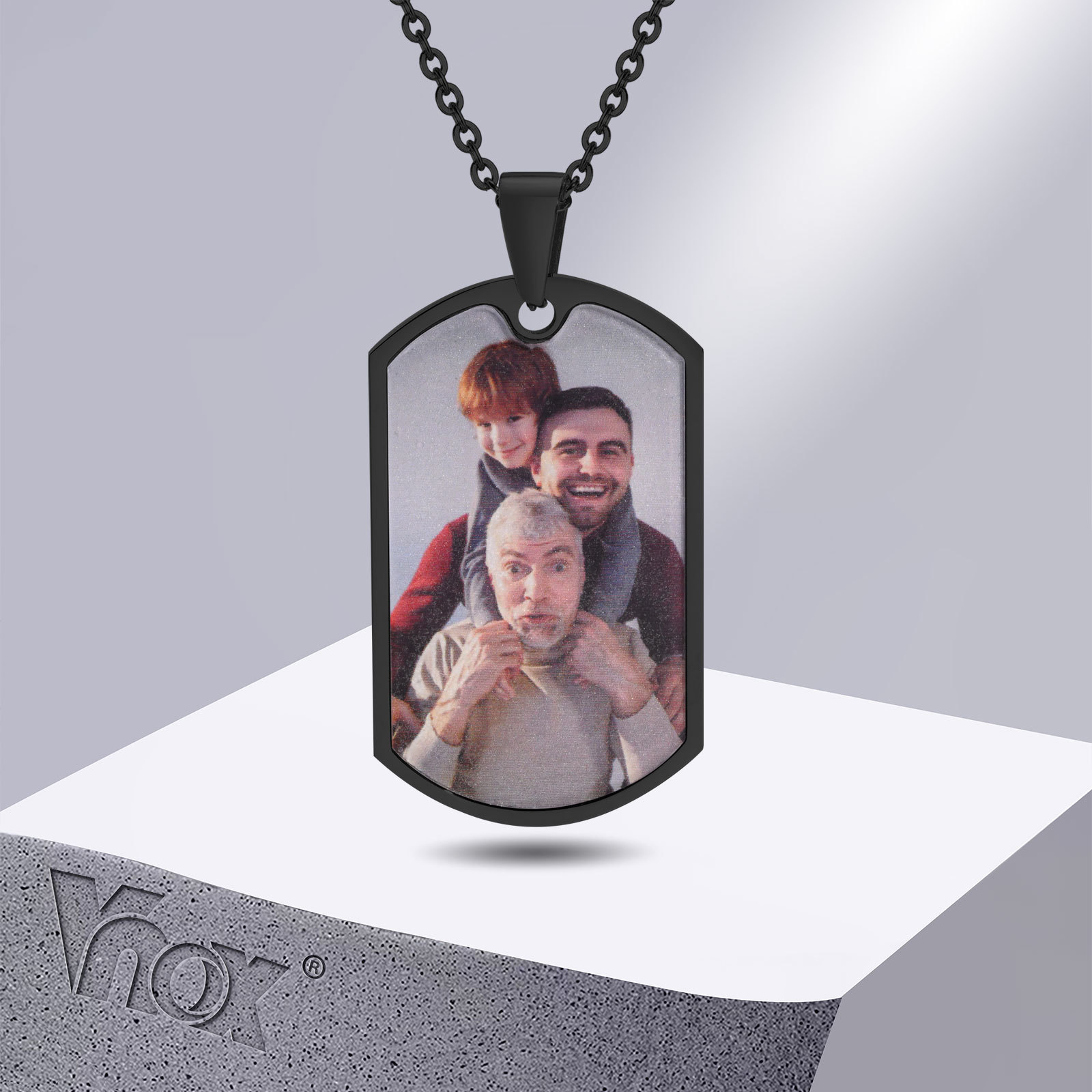 Mens Dog Tag Necklace - Vnox صور مخصصة مجانية الكلمات علامة