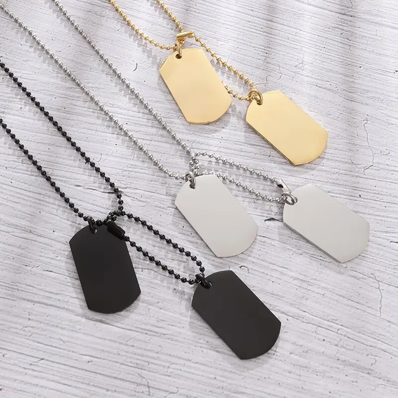 Mens Dog Tag Necklace - بسيطة الفولاذ المقاوم للصدأ مزدوجة علامة