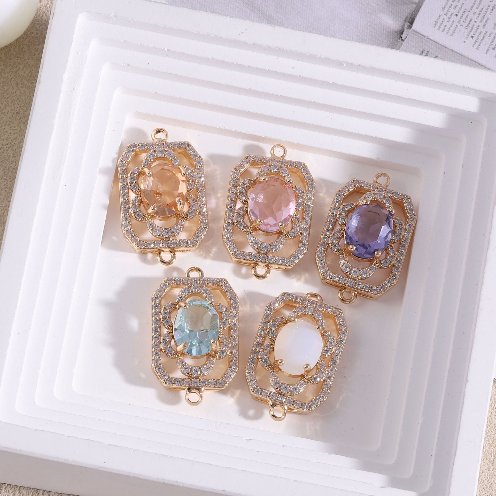 Diamond Stud Earrings - 10 قطعة/الحقيبة الماس رصع مستطيلة زهرة