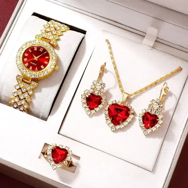 Jewelry Clasp Watches - ساعة ذهبية فاخرة للنساء مع خاتم