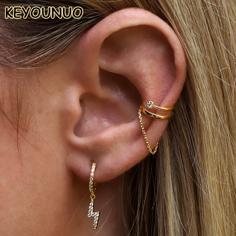 Ear Cuff No Piercing - KEYOUNUO الذهب معبأ فضي اللون الزركون