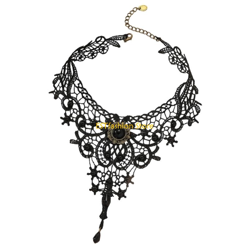 Crystal Choker Necklace - Y5GC الدانتيل المختنق قلادة القوطية الدانتيل