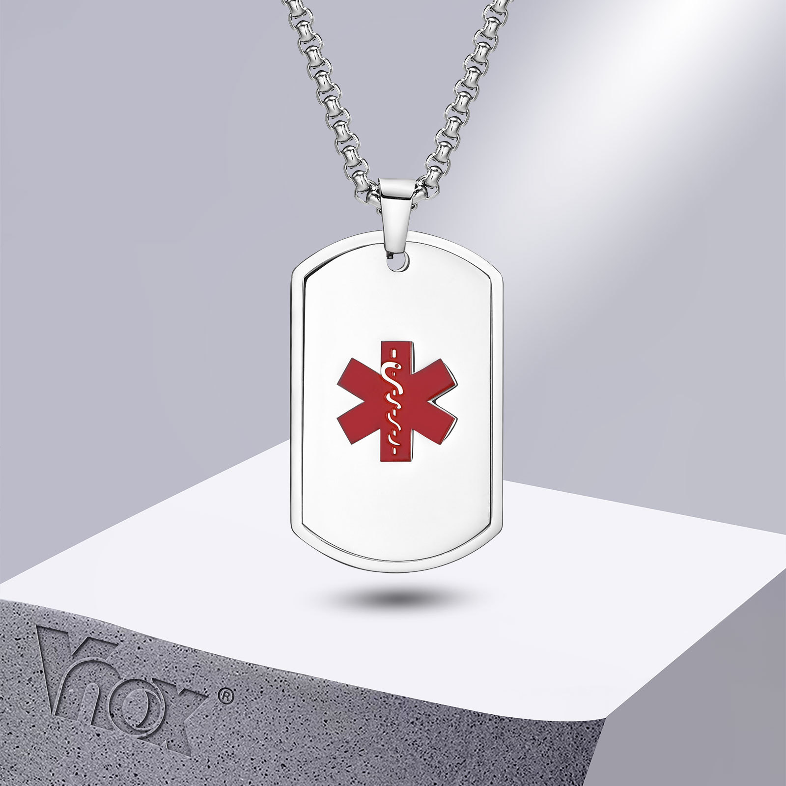 Mens Dog Tag Necklace - قلادة Vnox Medical Alert ID للرجال