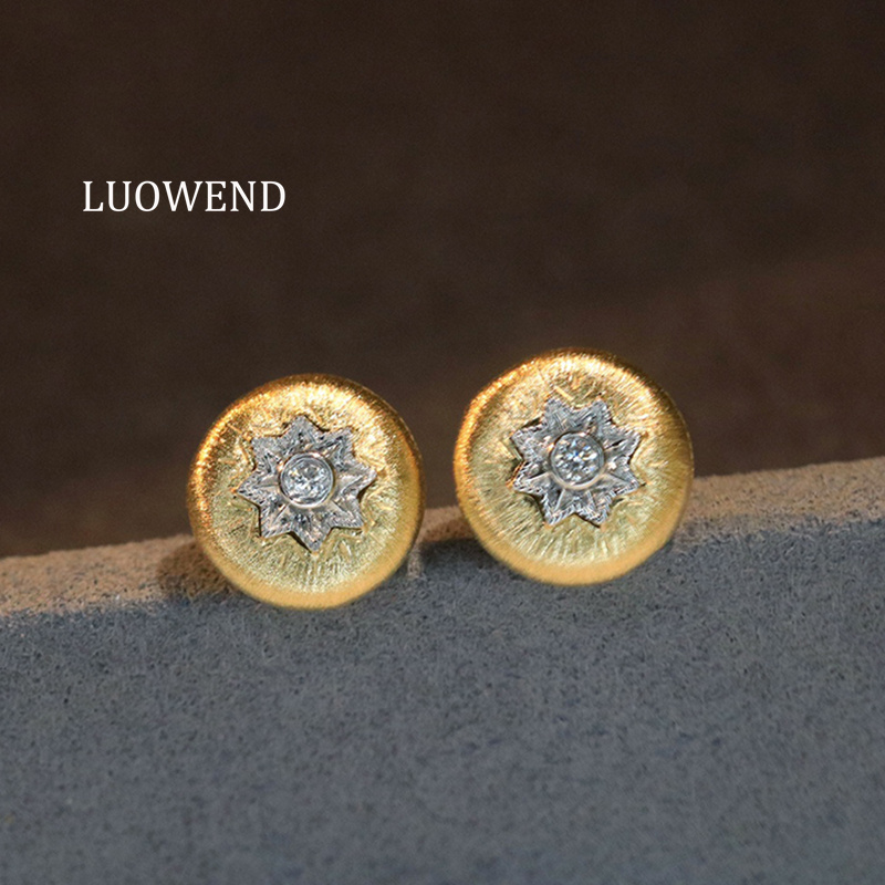 Diamond Stud Earrings - أقراط LUOWEND من الذهب الأصفر عيار