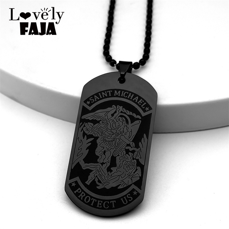 Mens Dog Tag Necklace - سانت مايكل يحمينا قلادة الملاك للرجال