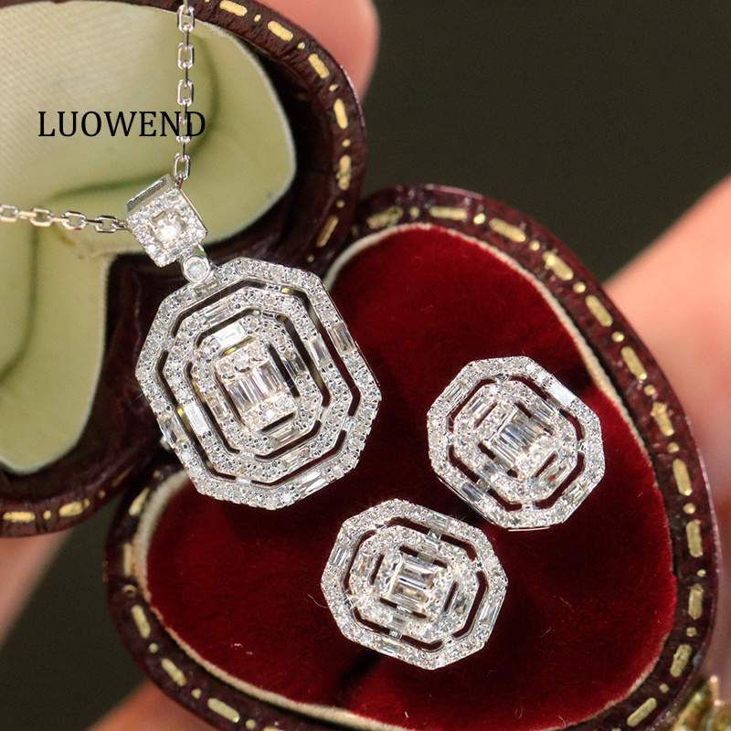 Diamond Stud Earrings - أقراط LUOWEND من الذهب الأبيض عيار