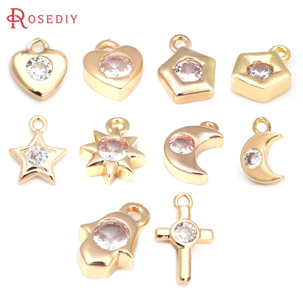 Moon Star Earrings - 18K الذهب اللون النحاس الزركون الصليب