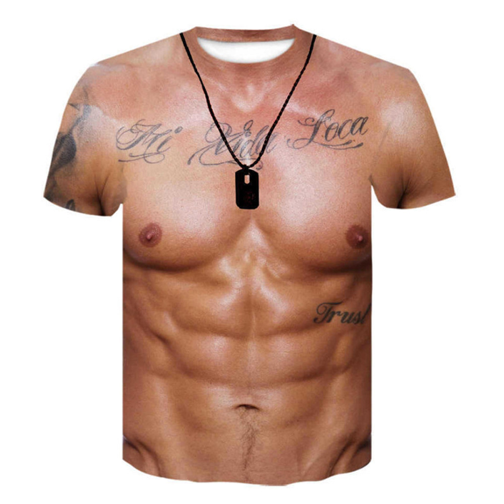 Mens Dog Tag Necklace - تي شيرت رجالي بتصميم عضلات مزيفة