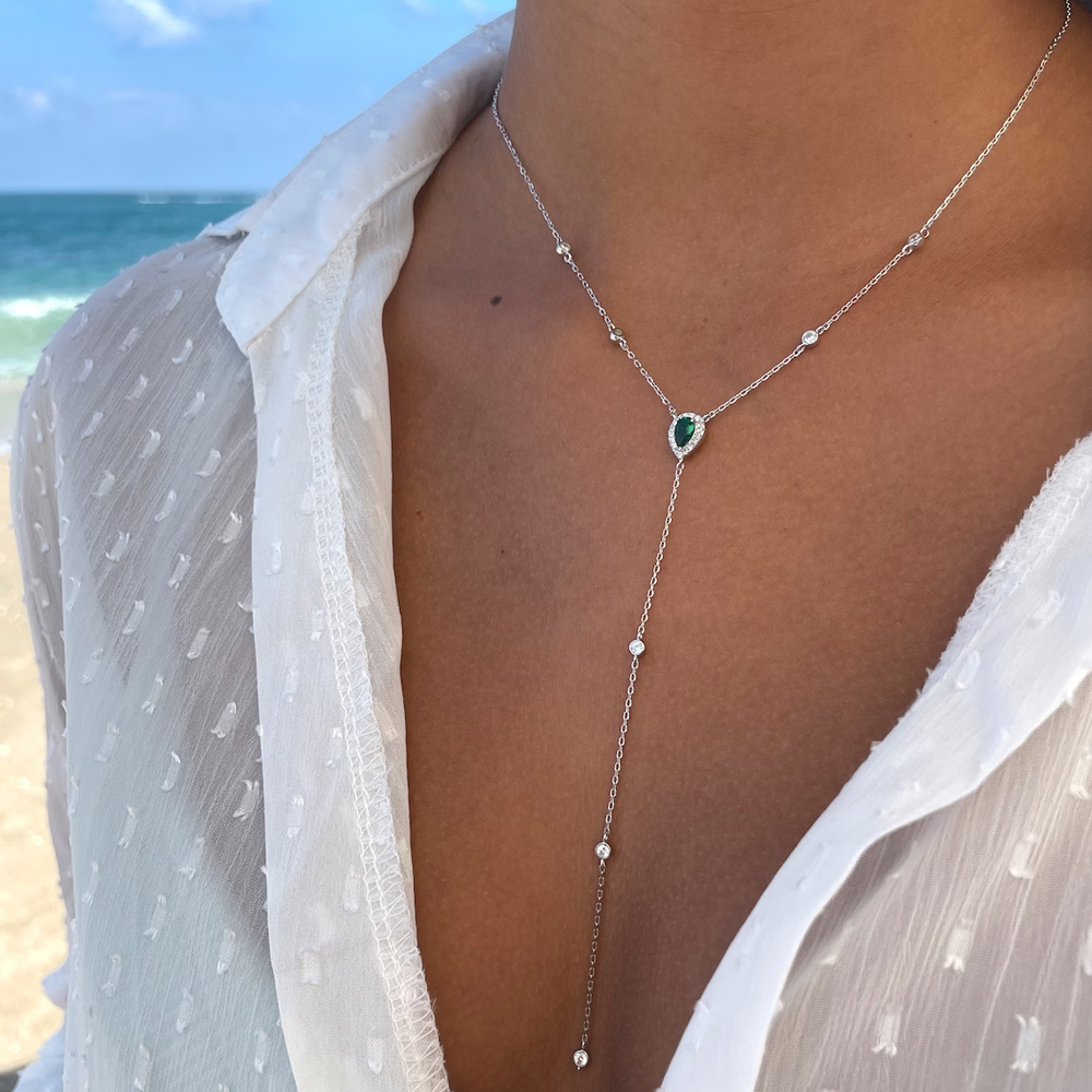 Crystal Choker Necklace - قلادة Stonefans-Y-Drop للنساء ، أخضر زمردي