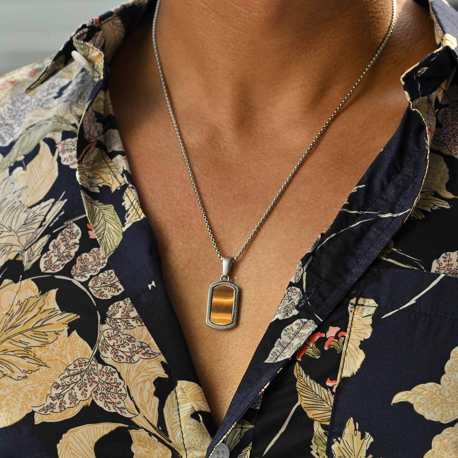 Mens Dog Tag Necklace - Vnox الفولاذ المقاوم للصدأ حجر عين