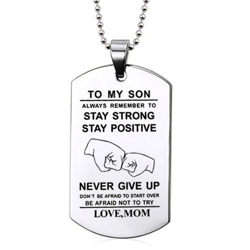 إلى ابني قلادة ملهمة أسود فضي  - مراجعة Mens Dog Tag Necklace وسعره