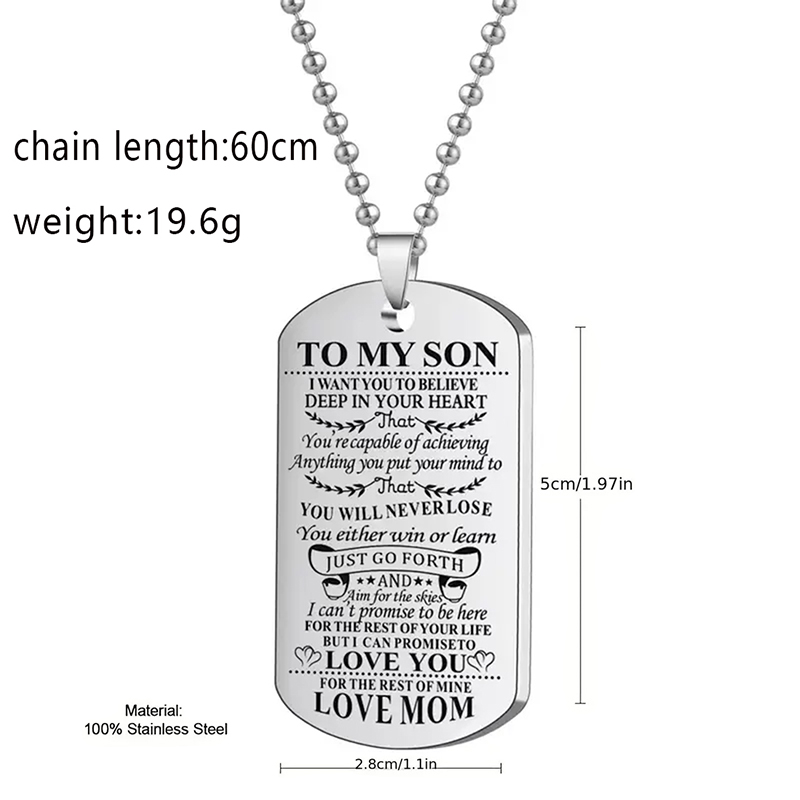 إلى ابني قلادة ملهمة أسود فضي  - مراجعة Mens Dog Tag Necklace وسعره