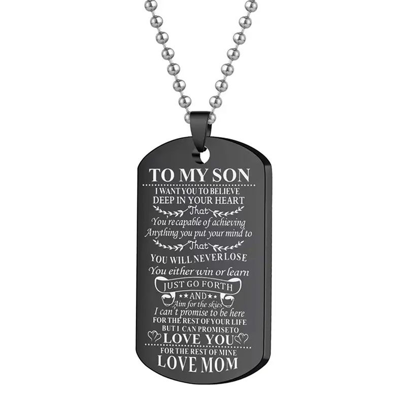 إلى ابني قلادة ملهمة أسود فضي  - مراجعة Mens Dog Tag Necklace وسعره