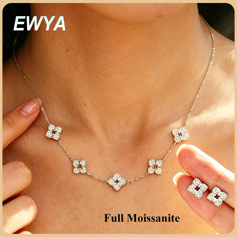 قلادة EWYA على شكل برسيم مرصعة - مراجعة Diamond Stud Earrings وسعره
