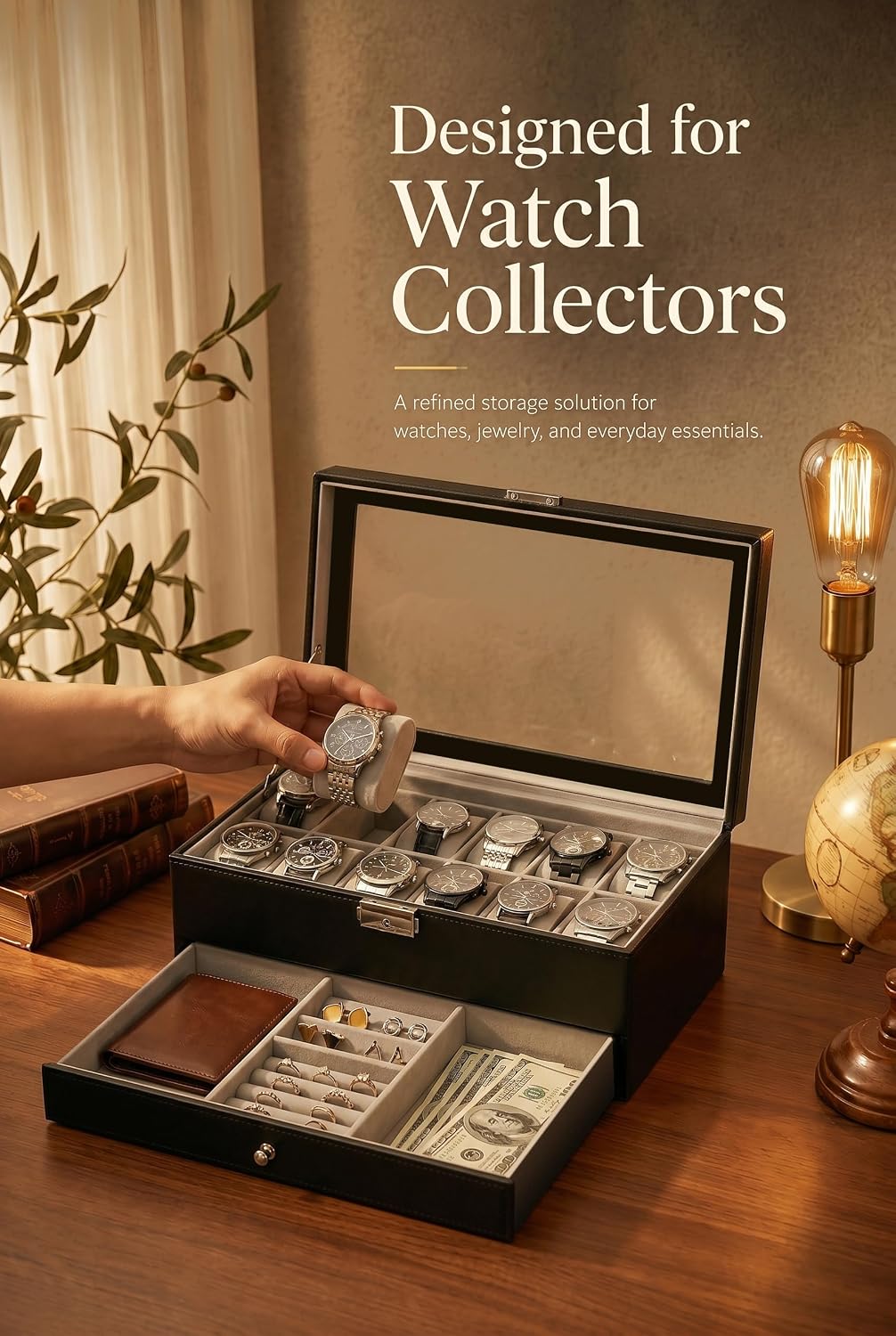منظم صندوق ساعات للرجال، هدية  - مراجعة Jewelry With Watches وسعره