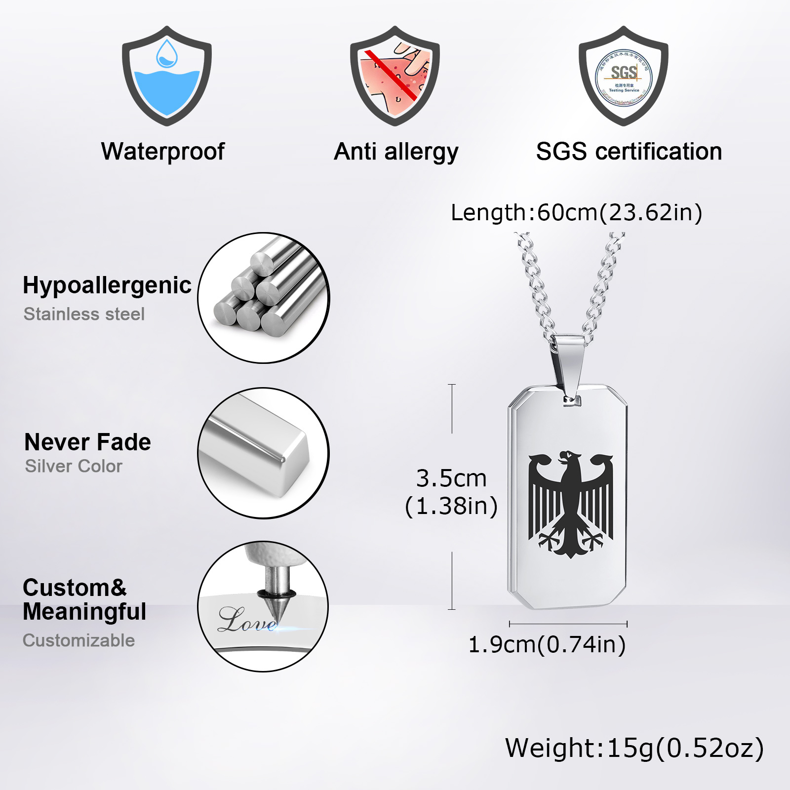 قلادات مربعة النسر الألماني لل - مراجعة Mens Dog Tag Necklace وسعره