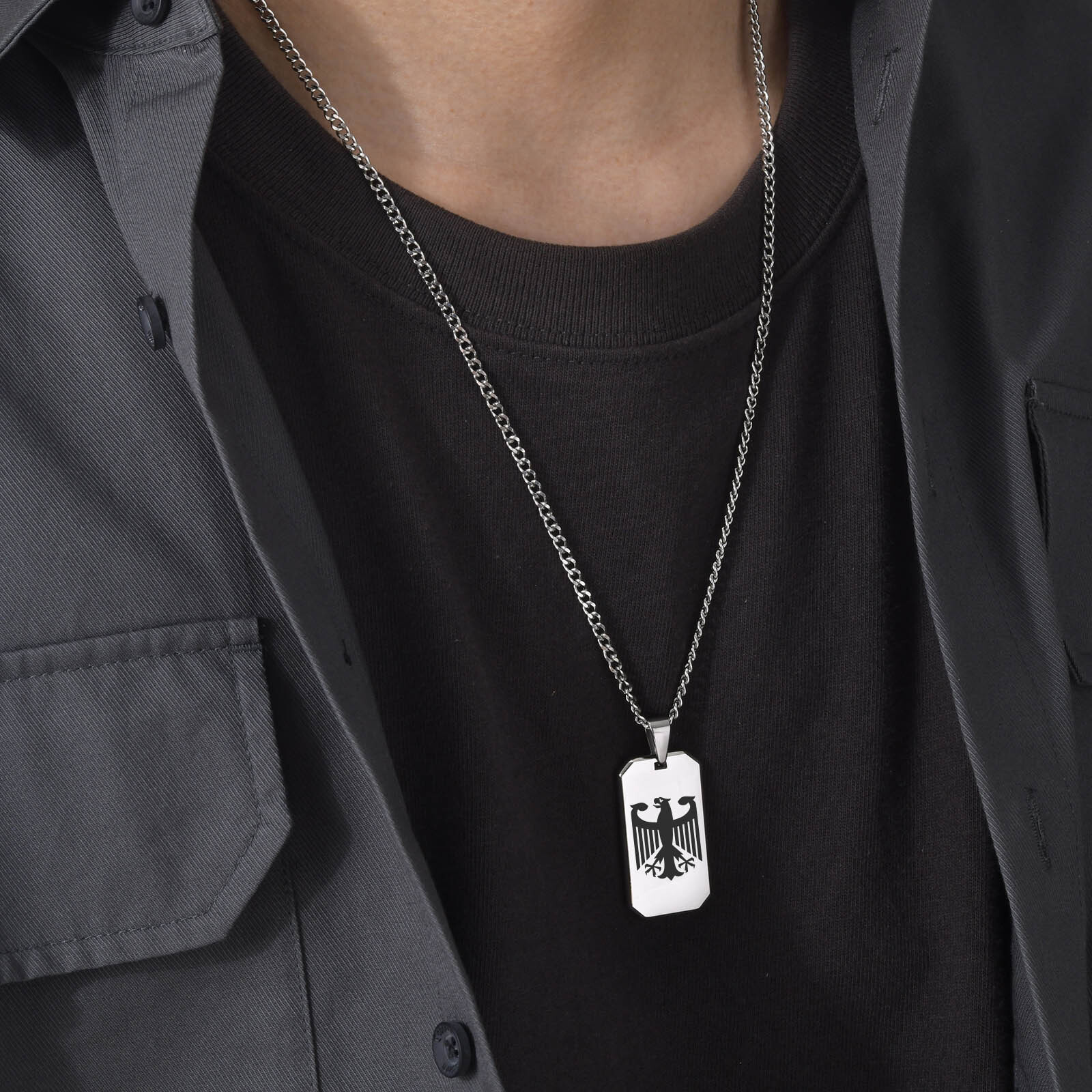 قلادات مربعة النسر الألماني لل - مراجعة Mens Dog Tag Necklace وسعره
